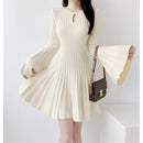 Round Neck Long Sleeve A-Line Mini Dress – Waist-Cinched