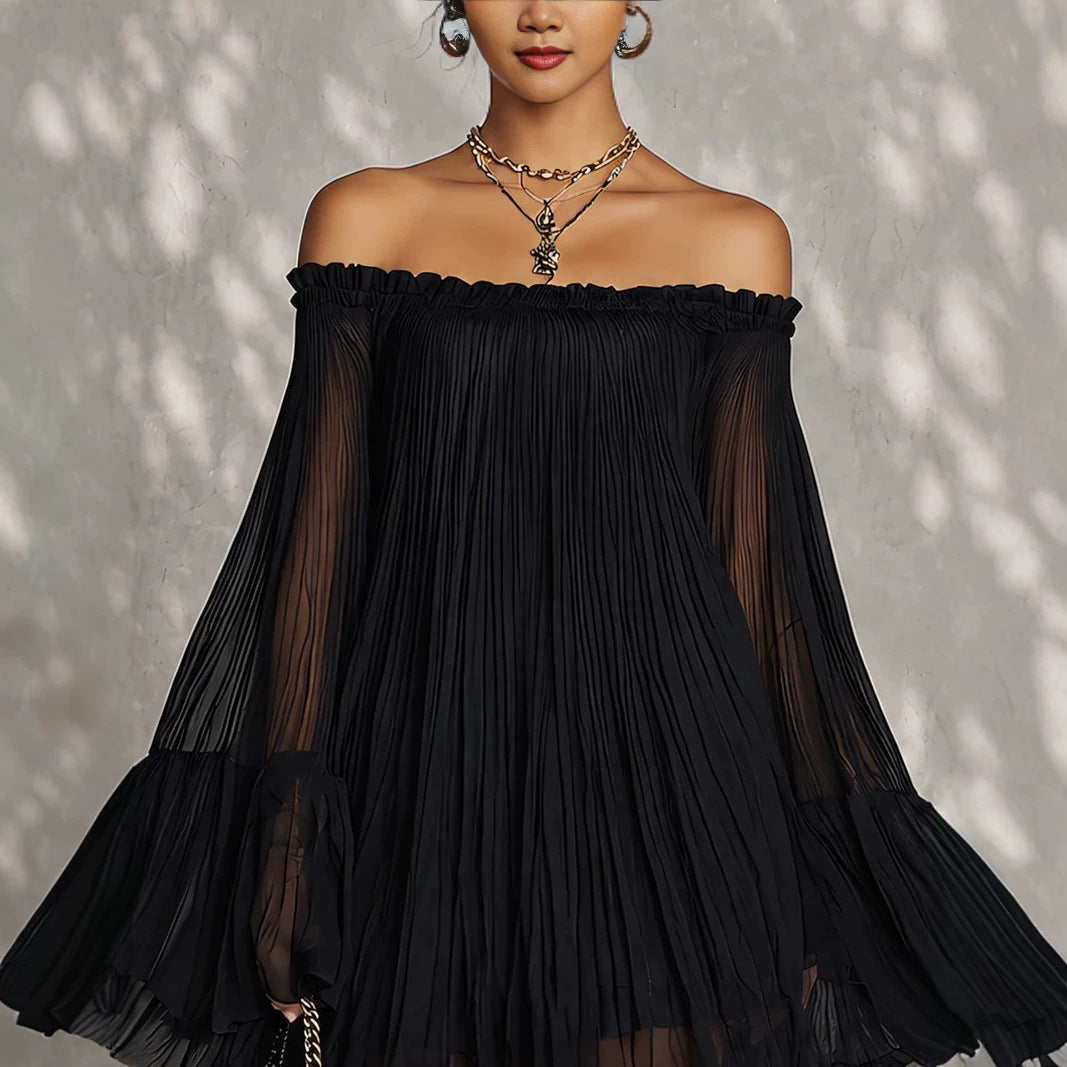 Off-Shoulder Pleated Mini Dress