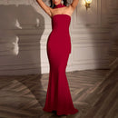 Elegant Fitted Strapless Ribbon-Trimmed Sheath Dress for Women Party Evening Gown