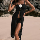 Solid Color Floral Wrap Bikini Swimwear Mesh Sexy Swimsuit Women's Split Beach Dress