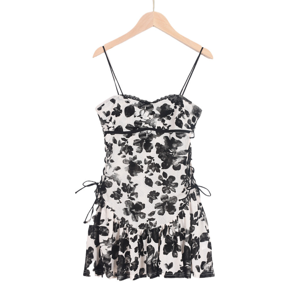 Mesh Flocking See-Through Mini Nightgown Dress – Sexy One Shoulder
