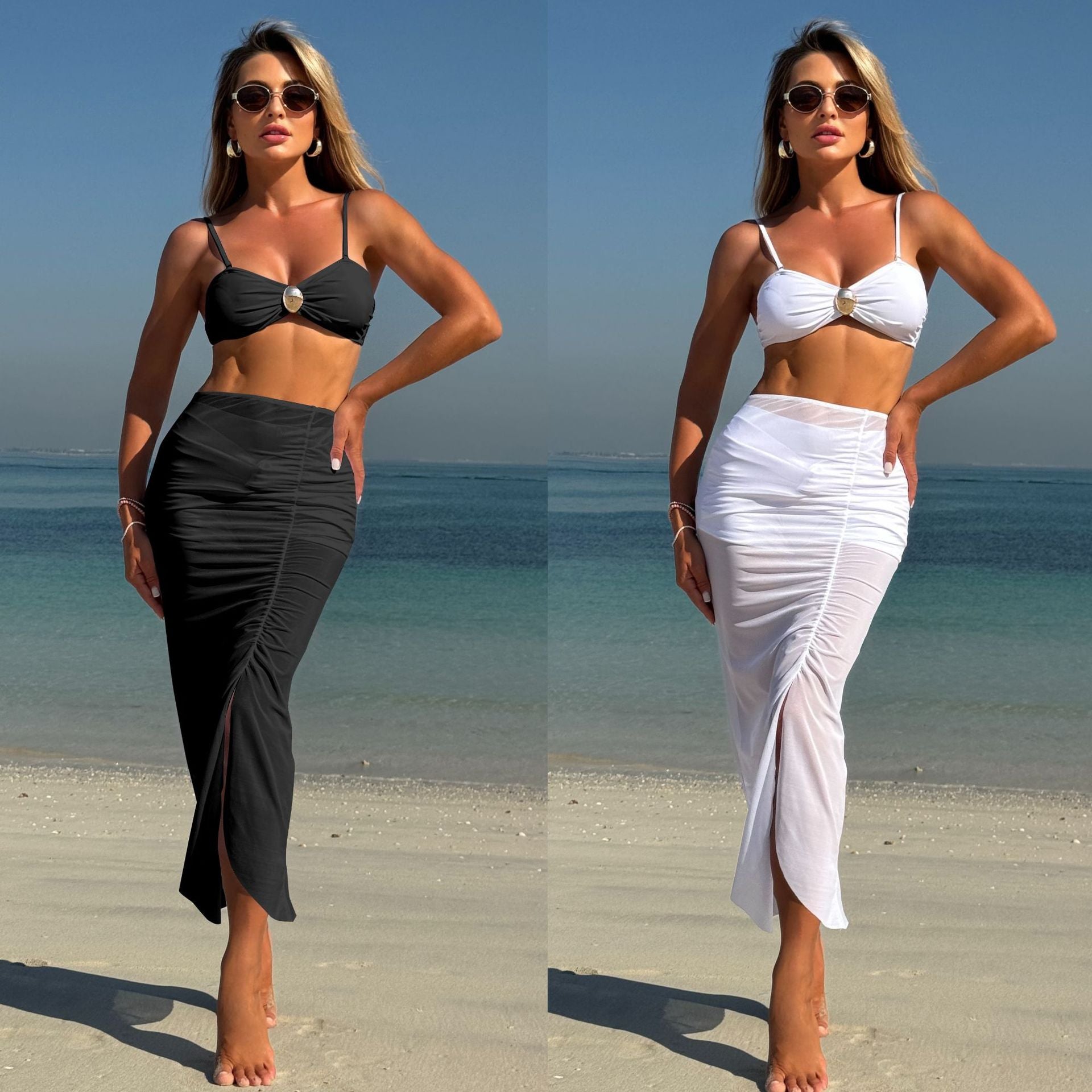 Mesh Long Dress Three-Piece Swimwear Set