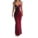 Sexy V-neck suspender solid color slim fit jumpsuit long skirt