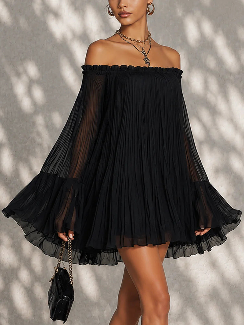 Off-Shoulder Pleated Mini Dress