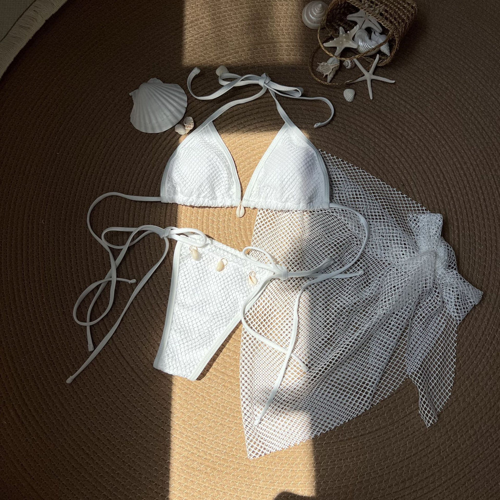 Shell Mesh Three-Piece Bikini Set