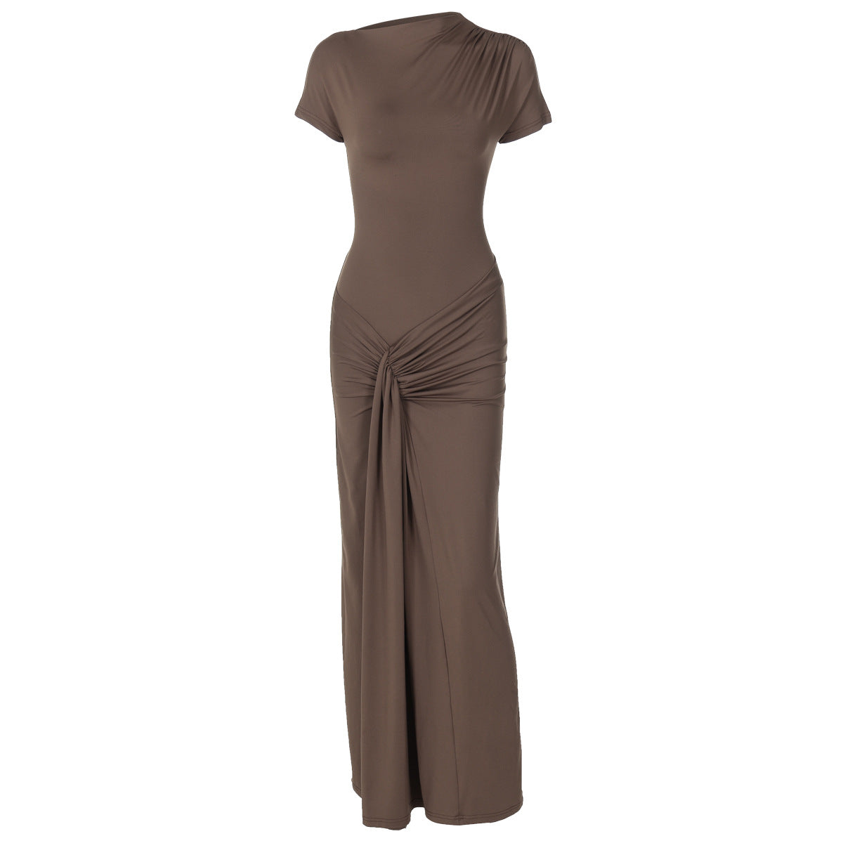 Pleated Lace-Up Long Sleeve Bodycon Midi Dress – Slim Fit