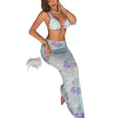 Three piece swimsuit set with retro printed snake skin