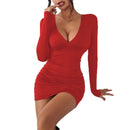 Deep V hip hugging long sleeved dress for women