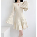 Round Neck Long Sleeve A-Line Mini Dress – Waist-Cinched