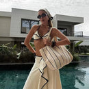 Black and White Color Block Women's Swimwear Set