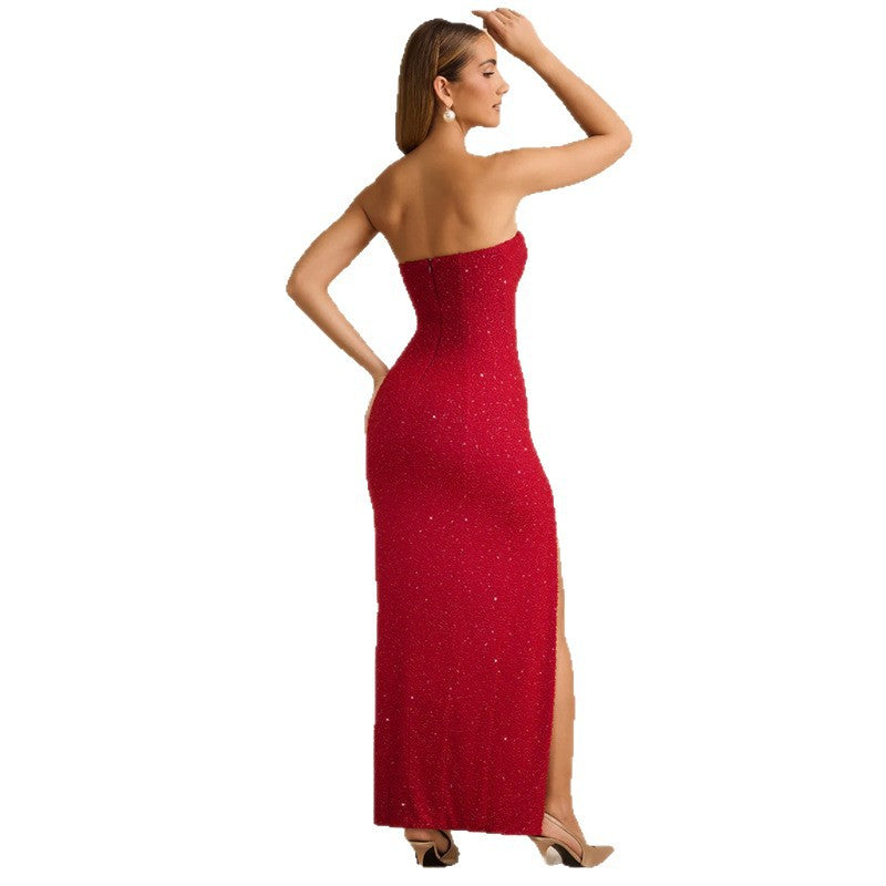 Strapless Slit Evening Gown – Elegant Party & Red Carpet Dress