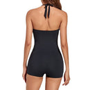 Swimsuit one-piece flat corner gathered pleated neck hanging swimsuit