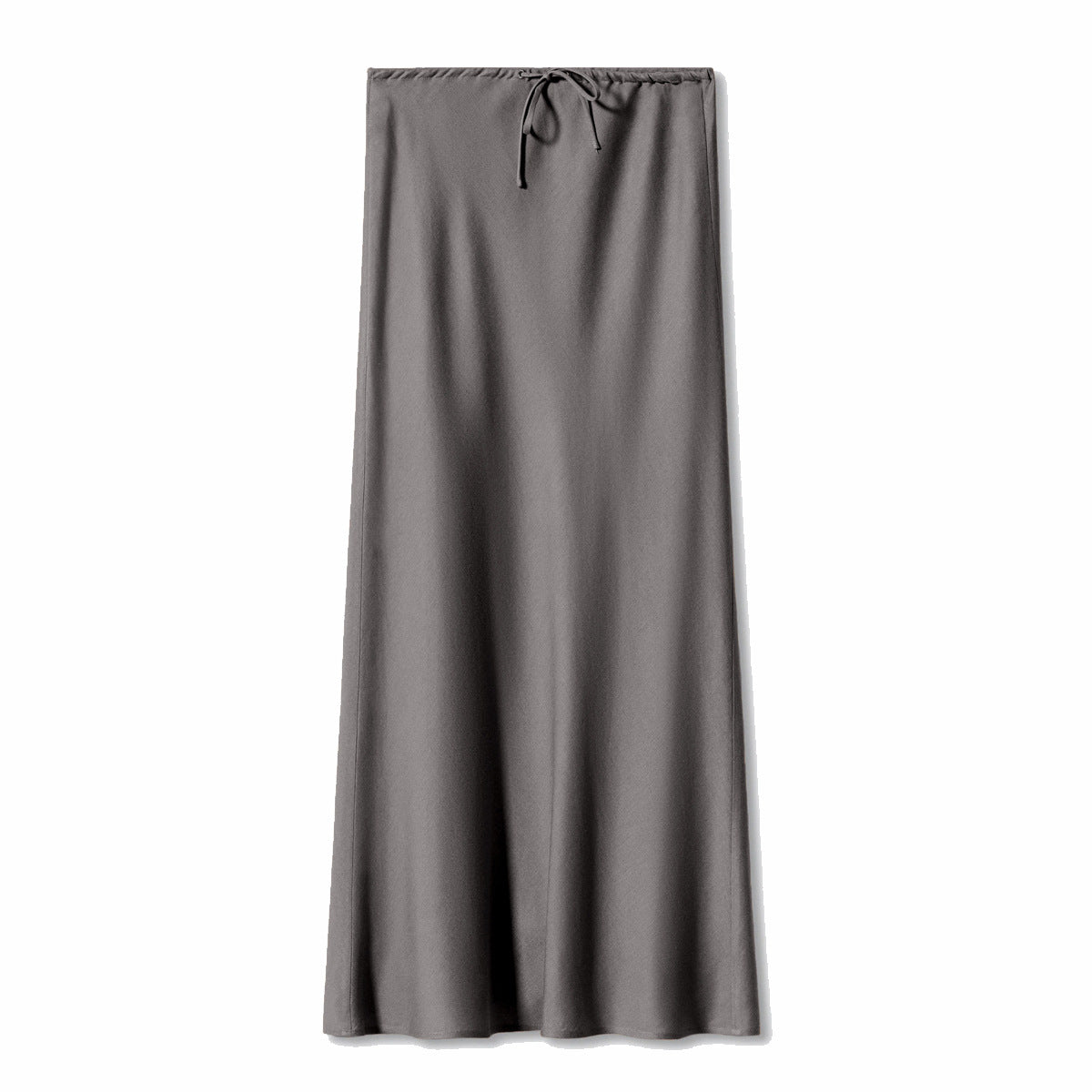 High Waist Satin Maxi Skirt – Drawstring Solid Color