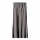 High Waist Satin Maxi Skirt – Drawstring Solid Color