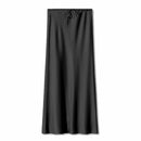 High Waist Satin Maxi Skirt – Drawstring Solid Color