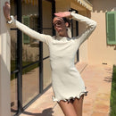 Sexy tight short skirt, ruffle edge dress, rolled edge knitted skirt, long sleeved solid color women's autumn and winter skirt