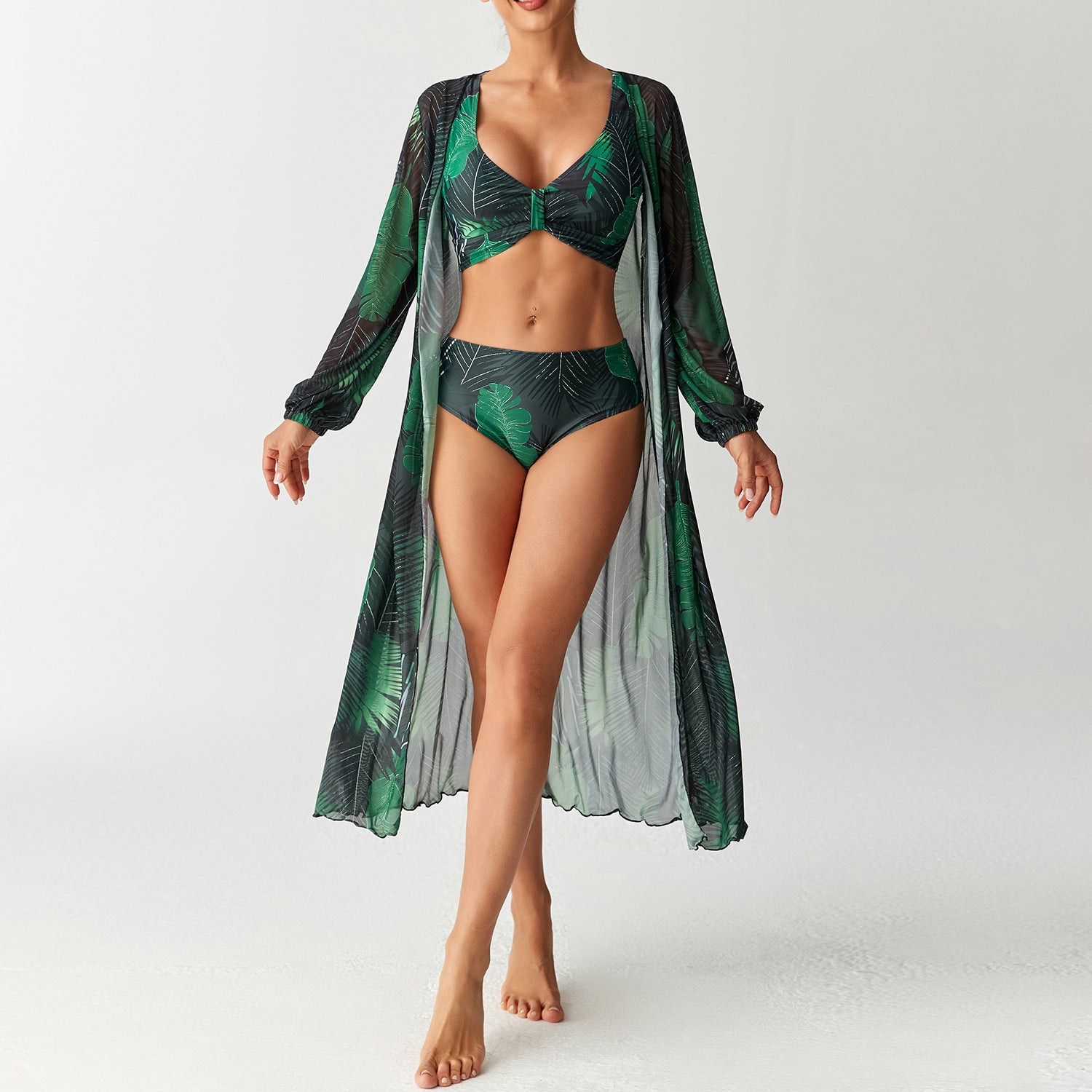 Printed Long-Sleeve Three-Piece Swim Set