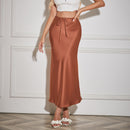High Waist Satin Maxi Skirt – Drawstring Solid Color