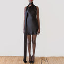 New dress with a feminine feel, featuring a backless short skirt and an adjustable neck hanging satin dress