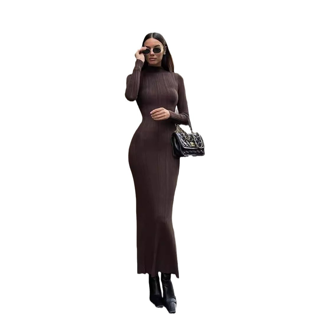 Turtleneck Striped Knit Dress