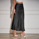 High Waist Satin Maxi Skirt – Drawstring Solid Color