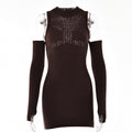 Mesh Patchwork Long Sleeve Bodycon Mini Dress – Sexy
