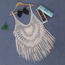 Sheer Hand-Crocheted Fringe Patchwork Beach Bikini Cover-Up Strappy Dress