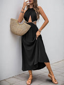 Perfee Cutout Grecian Neck Tied Back Dress