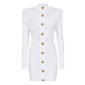 V-Neck Tassel Knit Midi Dress – Long Sleeve