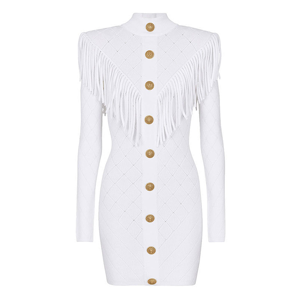 Spring and Autumn New Fashionable High Quality Knitted V-neck Tassel Slimming Long Sleeve Dress for Women