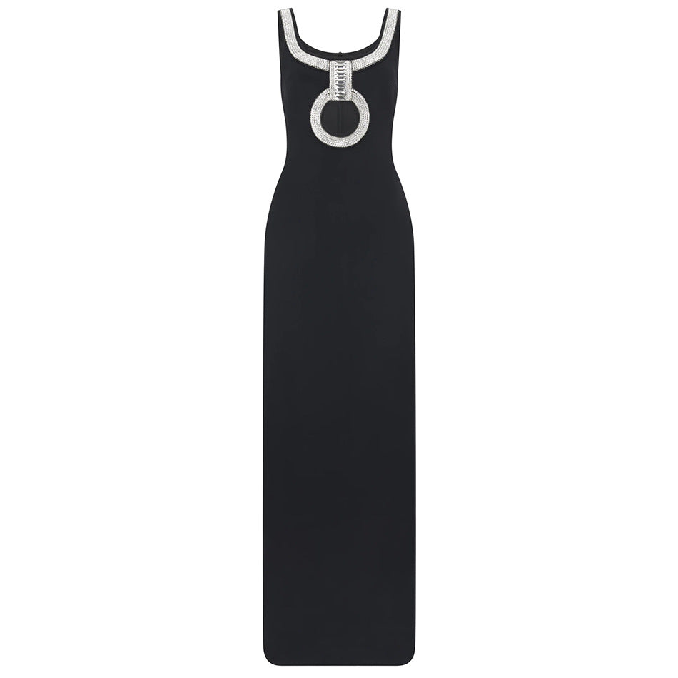 Womens Black Sleeveless Sling Design Diamond Party Club Bandage Dress