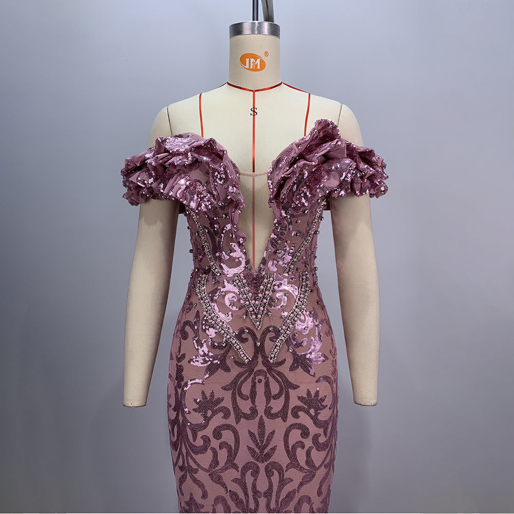 Pink Mesh Evening Gown – Sexy Socialite Maxi Dress