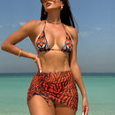 Sexy Tiger Stripe Three-Piece Swimsuit Bikini Set