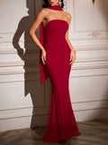 Strapless Ribbon-Trimmed Bodycon Evening Gown – Formal Party Dress