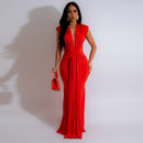 Women's Fashion Solid Color Sexy Deep V-neck Tight Hip hugging Dress Long Skirt Dress