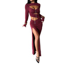 Long Sleeve Hollow Cut Maxi Skirt Set – Sexy Slit Two-Piece