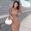 Elastic jacquard long sleeved dress for women