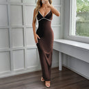 Sexy V-neck suspender solid color slim fit jumpsuit long skirt