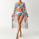 Printed split swimsuit three piece long sleeved set