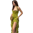Women's European and American style spring and summer fashion street shot pure sexy halter neck irregular slim dress