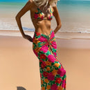 Swimsuit women's split three piece vacation seaside retro print