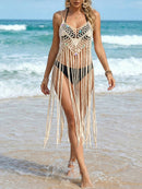 Hand-crocheted Strap Dress Vacation Long Fringe Bikini Cover-up for Women